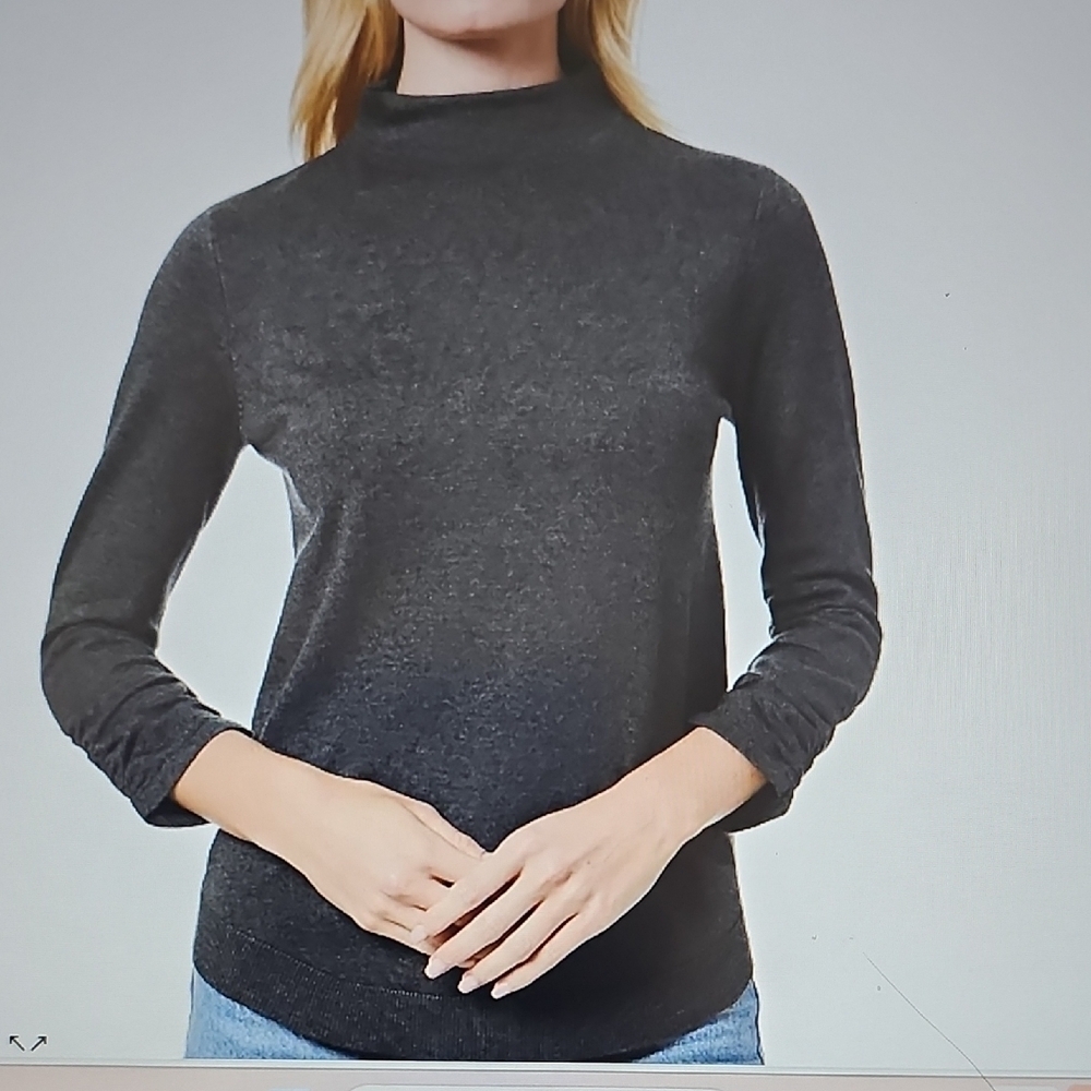New Melissa Paige Women's Ruched-Sleeve Funnel Knit Sweater  Charcoal Large